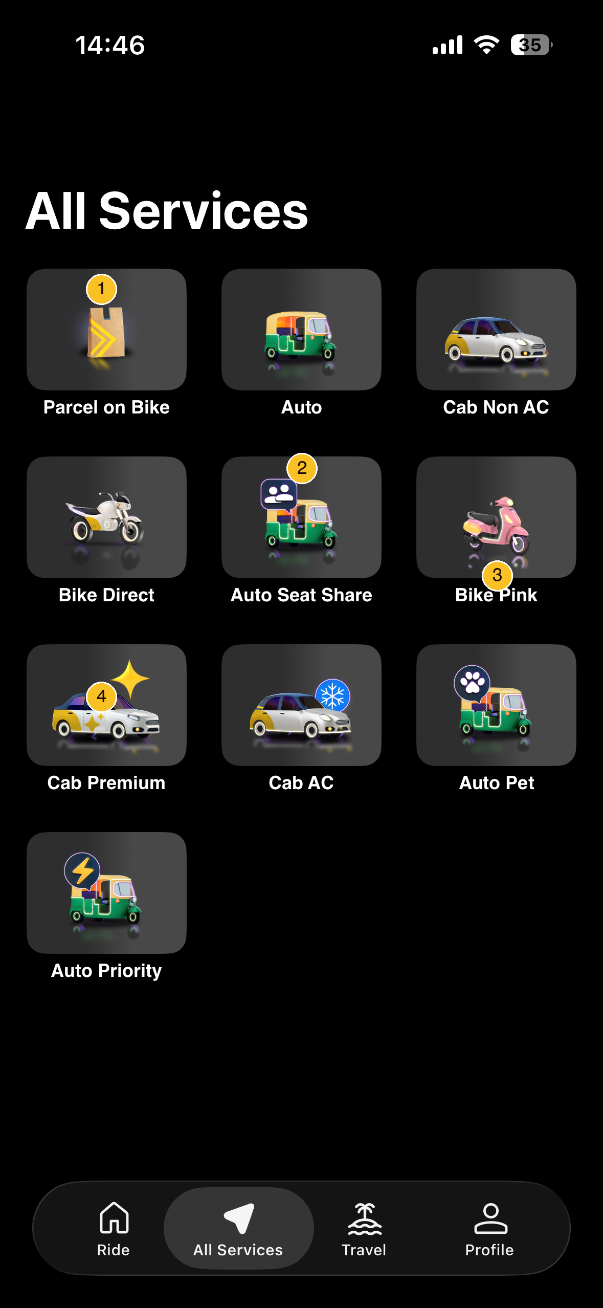 Rapido all services screen