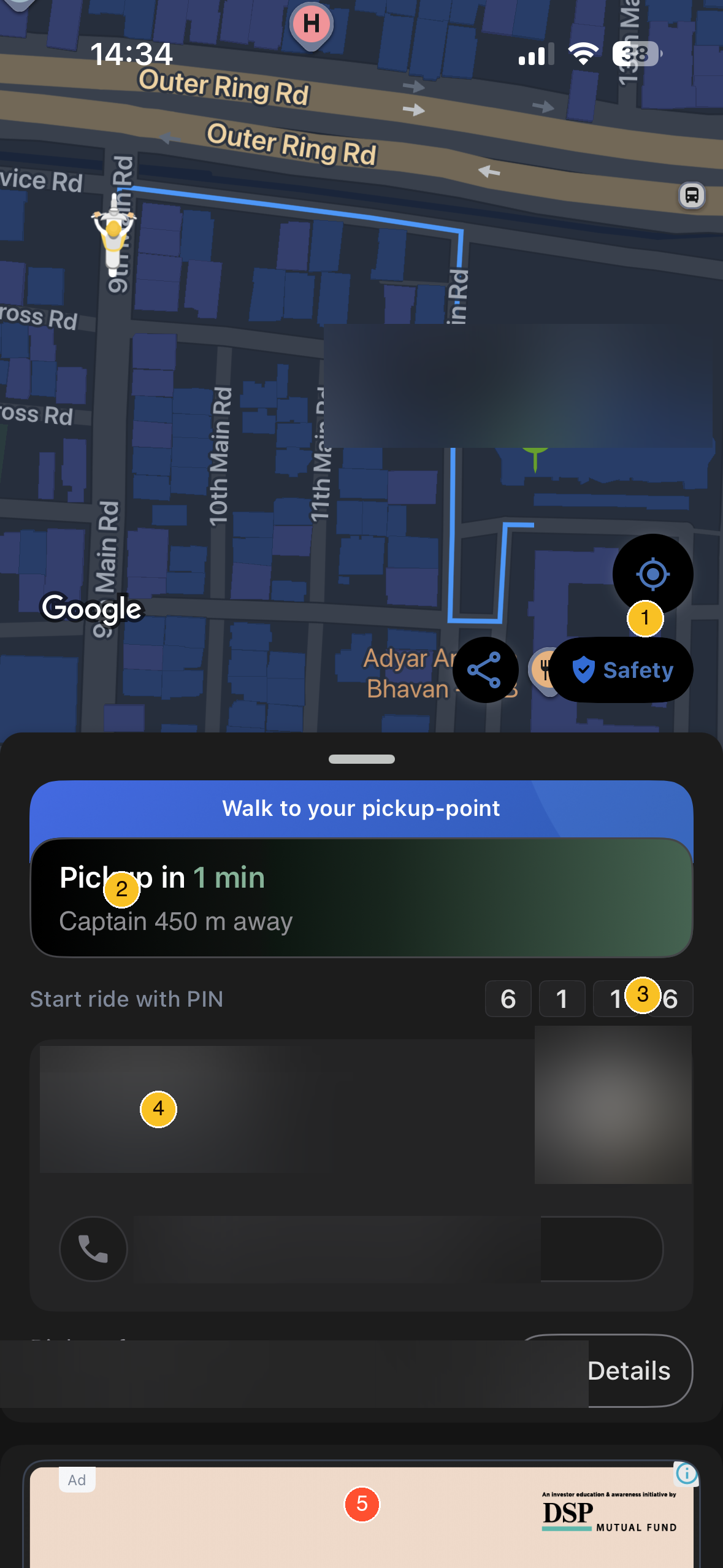Rapido in-trip navigation screen