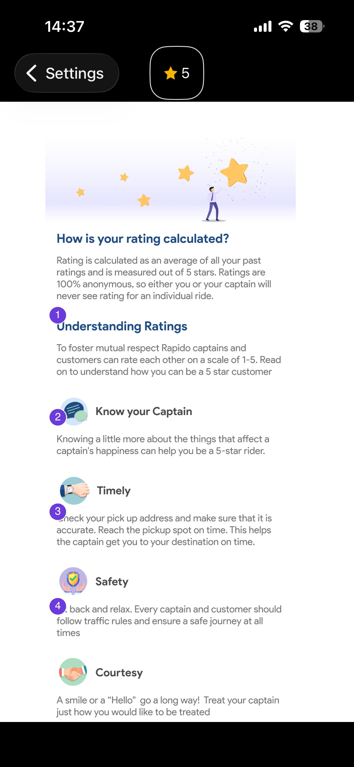 Rapido post-trip rating screen
