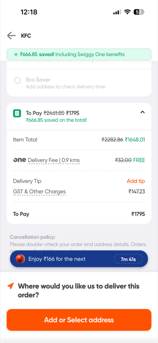 Swiggy checkout bill summary